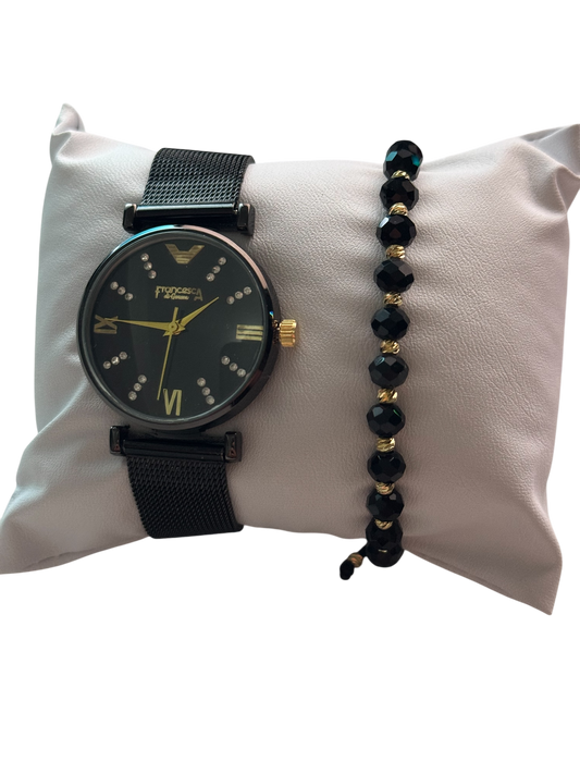 Set Dama Ceas+Bratara Black&Gold